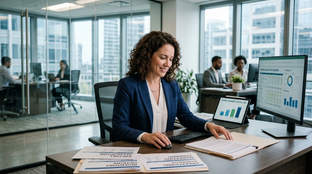 Business professional with funding allocation and flexible capital overview