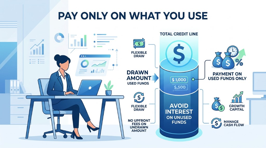 Pay only on what you use - flexible credit line infographic