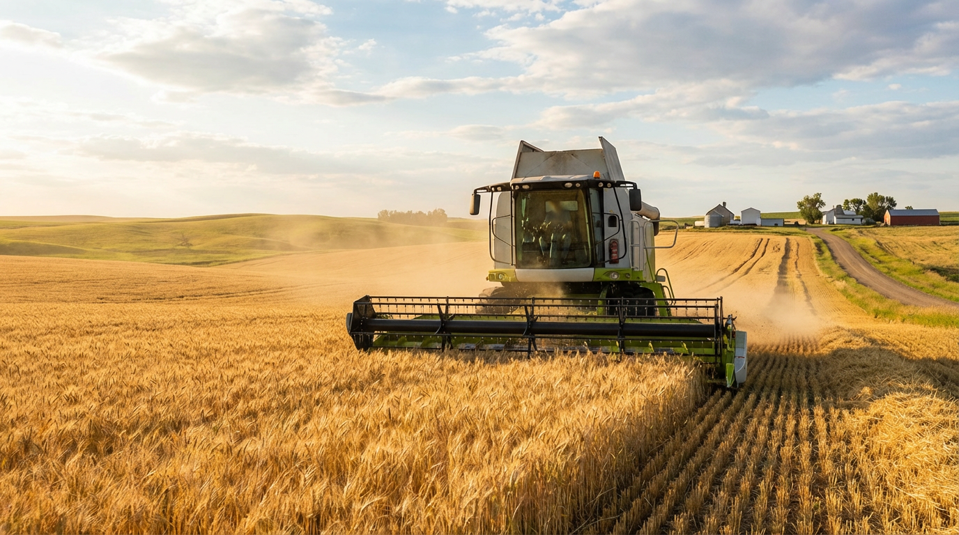 combine harvester in grain field