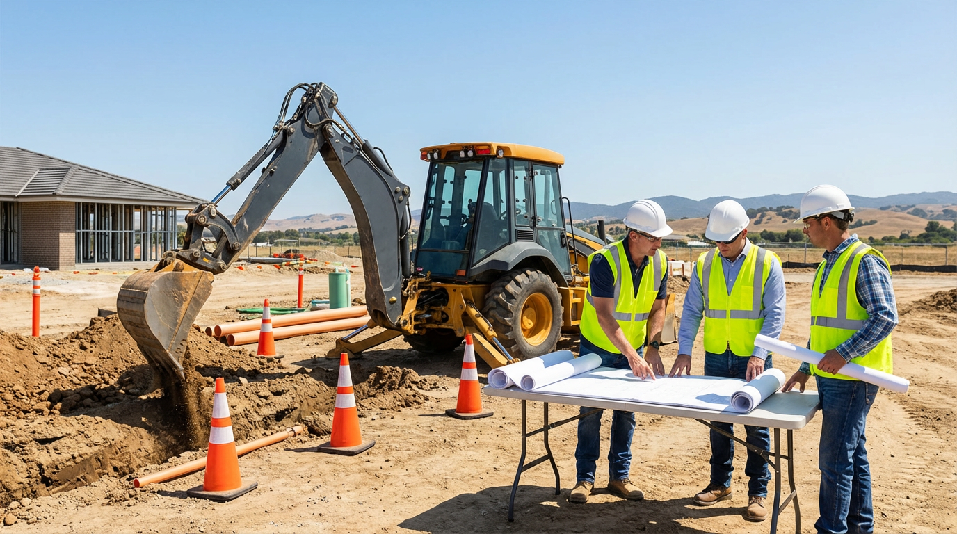 Backhoe for digging and trenching on contractor sites