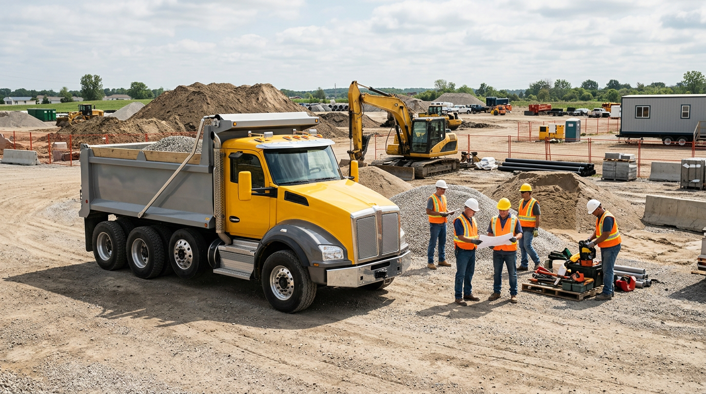 Dump truck used for hauling materials and debris on contractor sites
