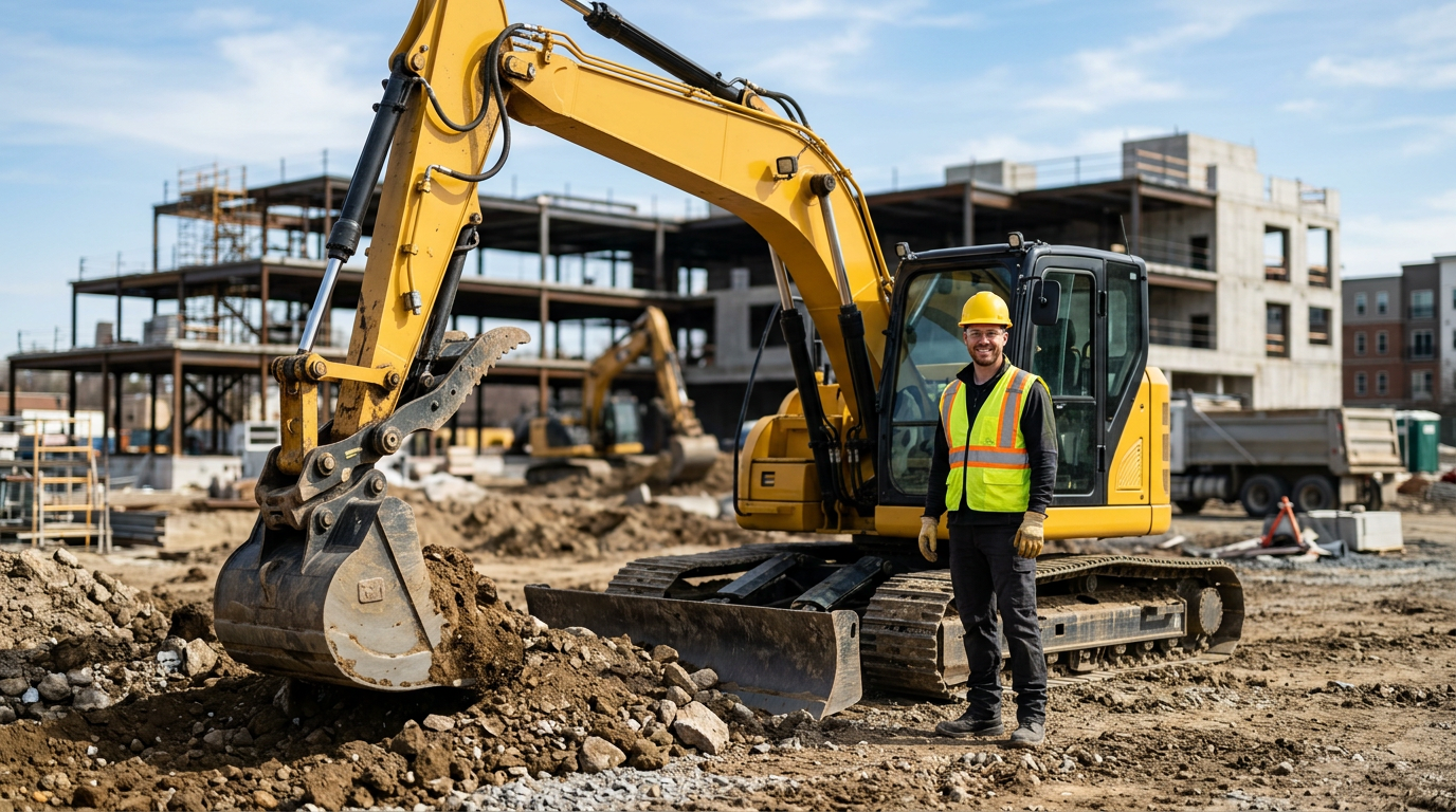 Contractor excavator used for trenching and site work
