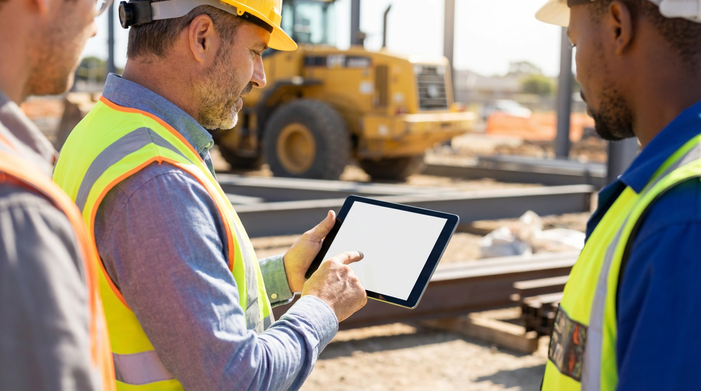 Contractors reviewing a project on-site