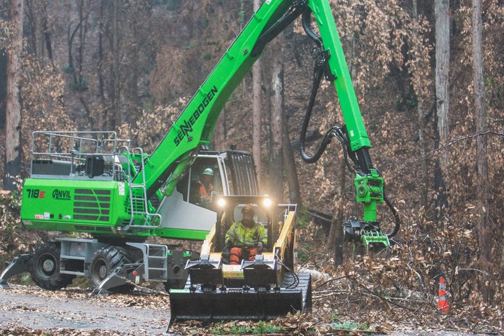 SENNEBOGEN tree care handler on a cleanup job