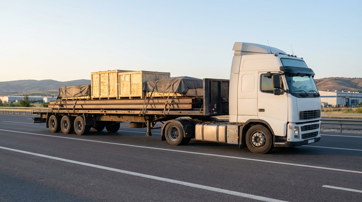 flatbed truck hauling cargo