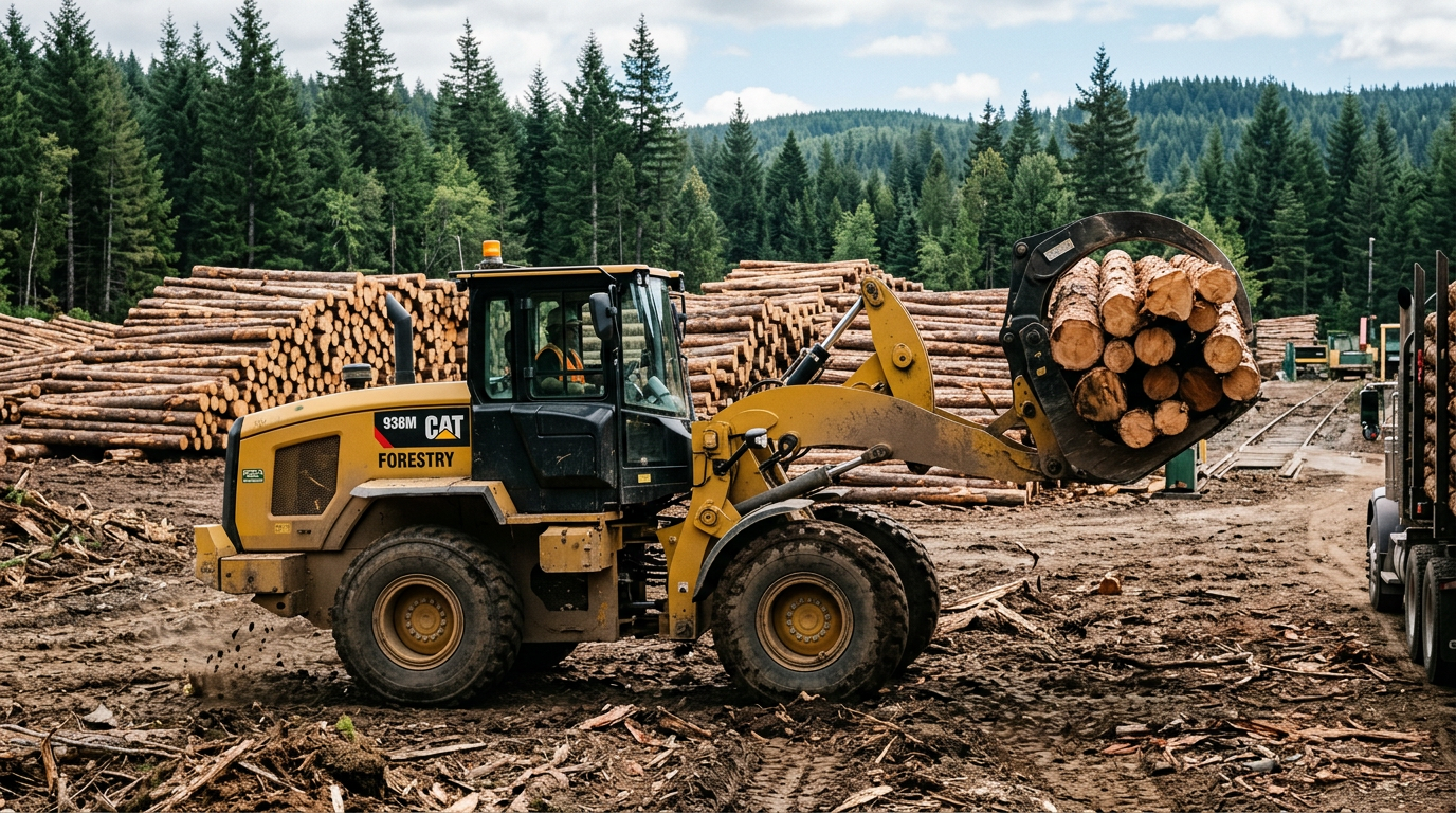 Wheel loader for moving logs