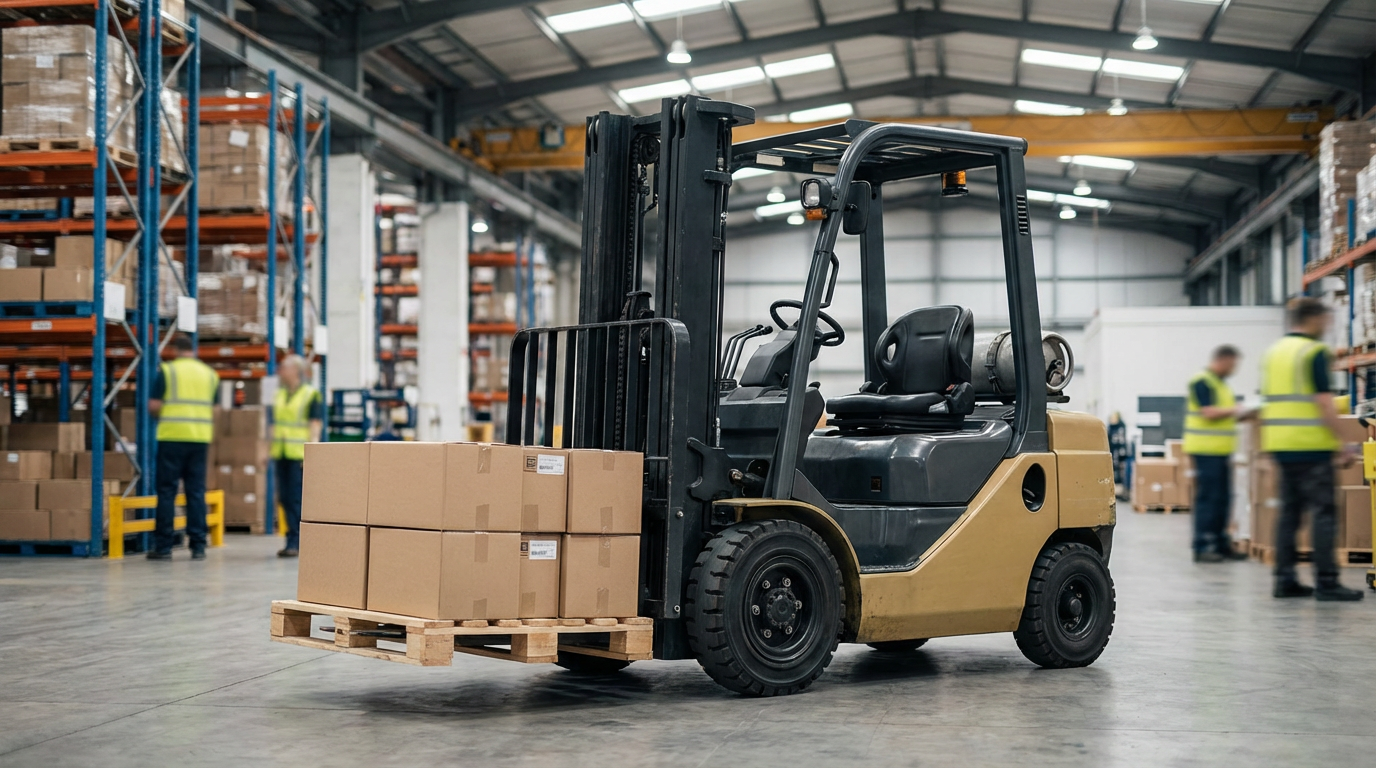 Industrial forklift in warehouse