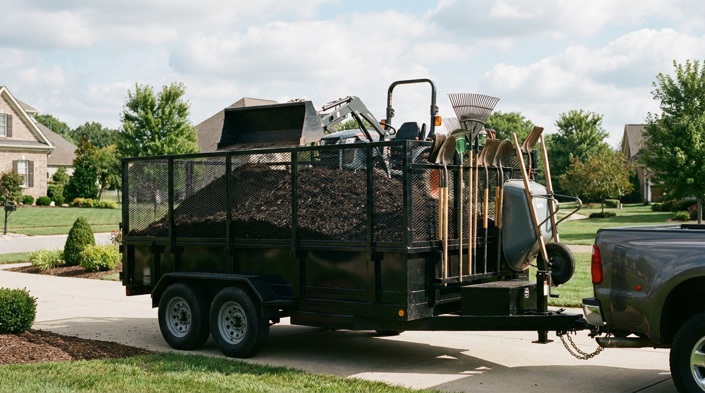 Landscape trailer for hauling equipment and materials