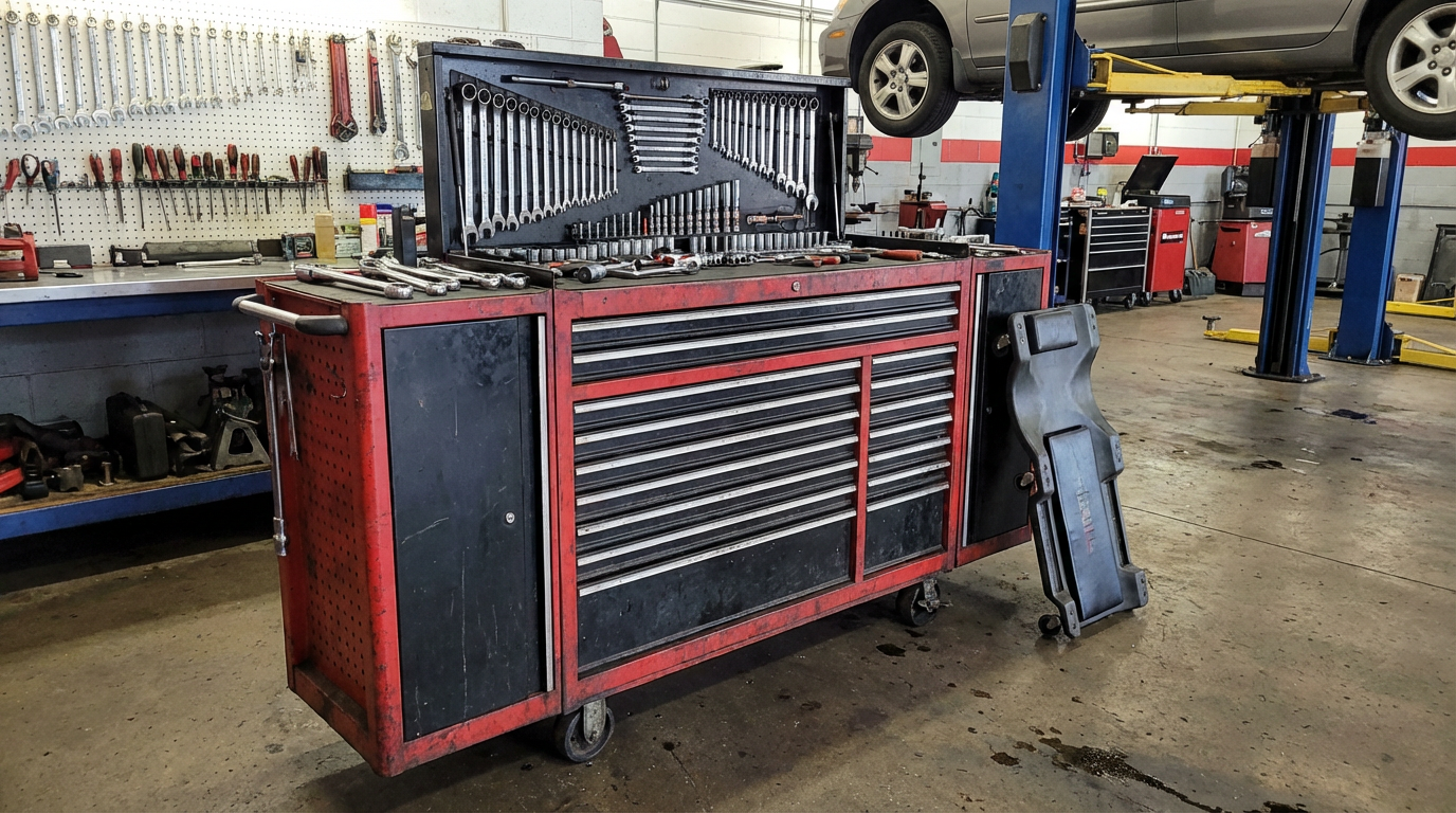 Automotive tool chest and shop tools