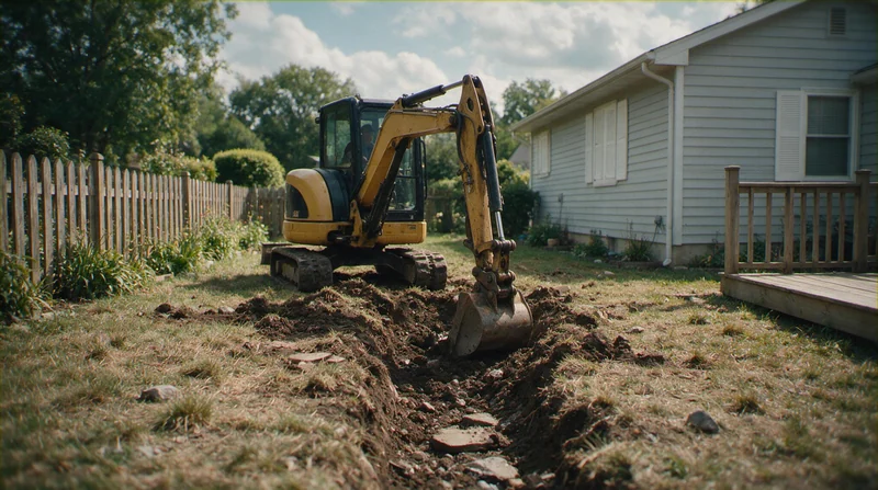 Skid steer with bucket on a landscaping site