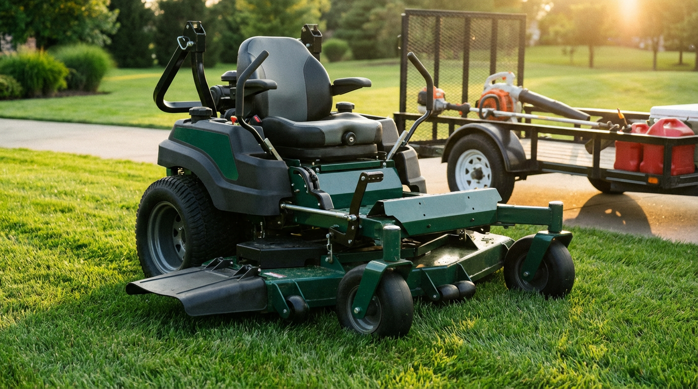 Zero-turn commercial mower for landscaping